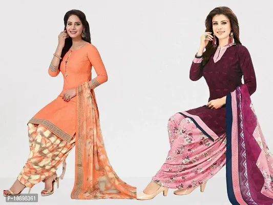 Beautiful American Crepe Printed Dress Material with Dupatta Pack Of 2