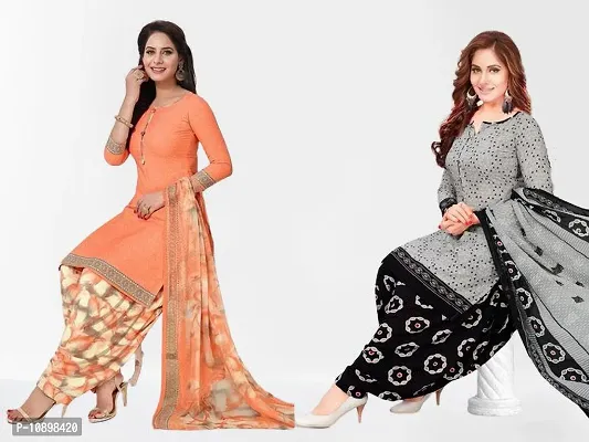 Beautiful American Crepe Printed Dress Material with Dupatta Pack Of 2