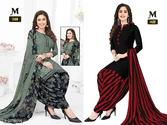 Beautiful Crepe Printed Dress Material with Dupatta Pack Of 2