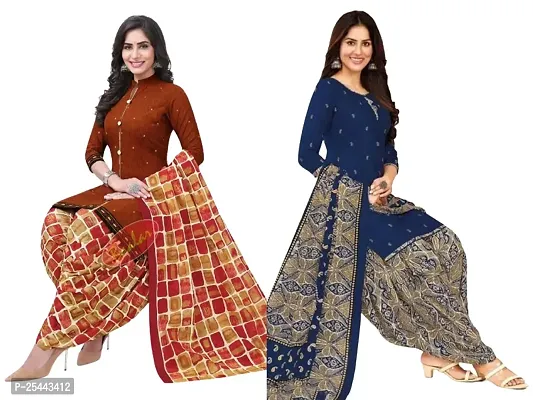 Beautiful Crepe Printed Dress Material with Dupatta Pack Of 2-thumb0