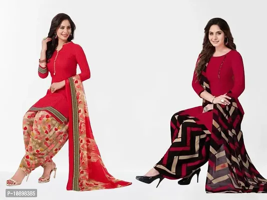 Beautiful American Crepe Printed Dress Material with Dupatta Pack Of 2