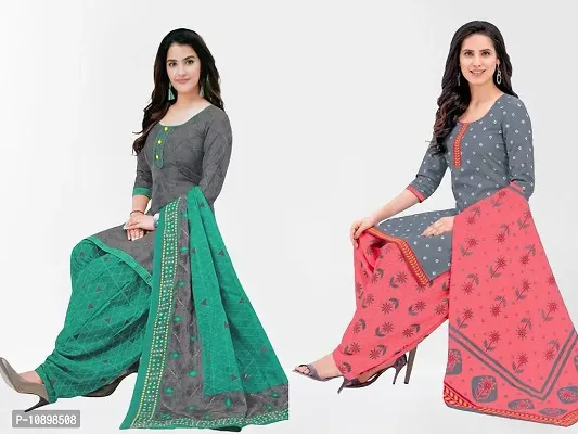 Beautiful American Crepe Printed Dress Material with Dupatta Pack Of 2