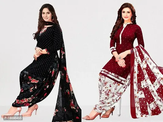 Beautiful American Crepe Printed Dress Material with Dupatta Pack Of 2