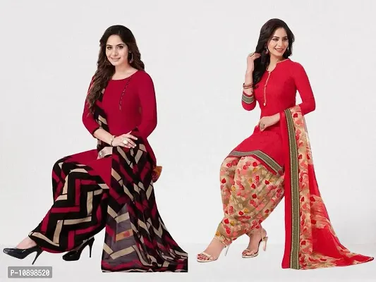 Beautiful American Crepe Printed Dress Material with Dupatta Pack Of 2