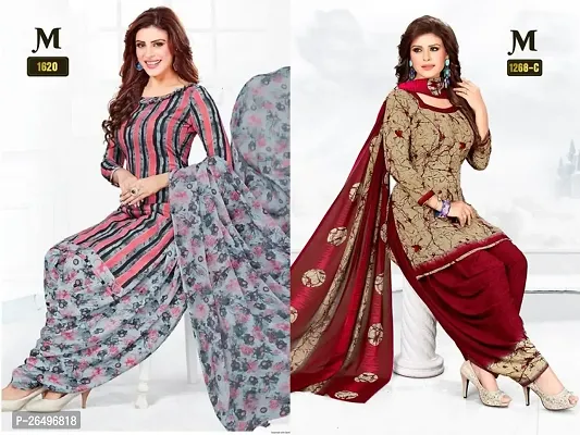 Beautiful Crepe Printed Dress Material with Dupatta Pack Of 2-thumb0