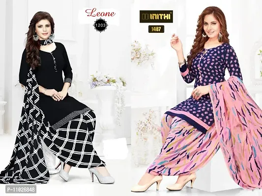 Beautiful American Crepe Printed Dress Material with Dupatta Pack Of 2-thumb0