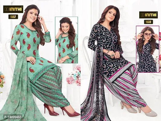 Beautiful American Crepe Printed Dress Material with Dupatta Pack Of 2