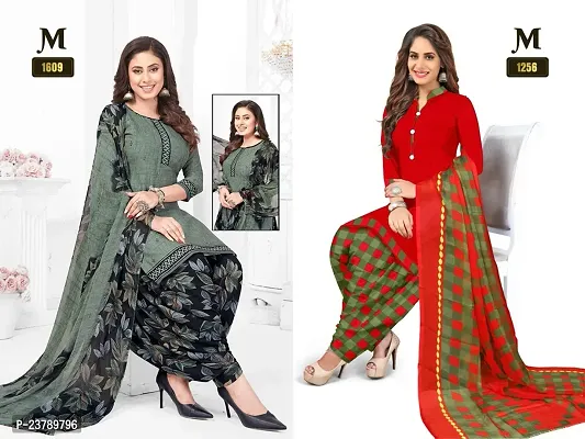 Beautiful Crepe Printed Dress Material with Dupatta Pack Of 2