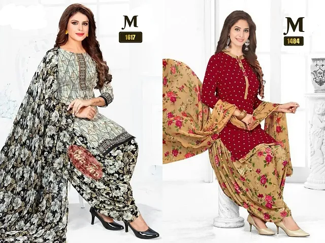 Beautiful Crepe Printed Dress Material With Dupatta - Pack of 2