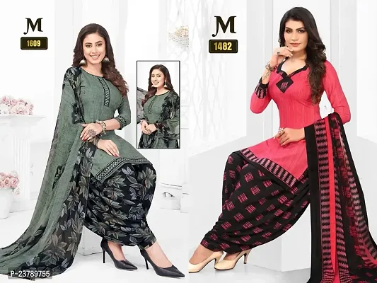 Beautiful Crepe Printed Dress Material with Dupatta Pack Of 2