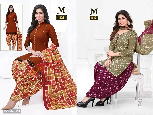 Beautiful Crepe Printed Dress Material with Dupatta Pack Of 2-thumb0