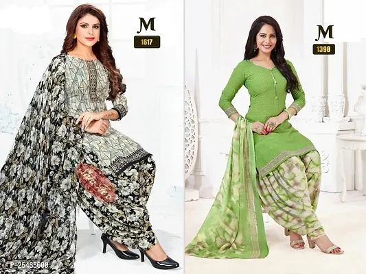 Beautiful Crepe Printed Dress Material with Dupatta Pack Of 2-thumb0