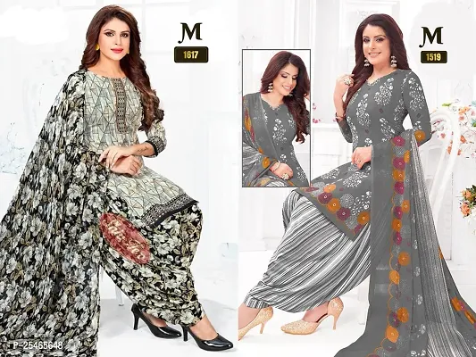 Beautiful Crepe Printed Dress Material with Dupatta Pack Of 2-thumb0