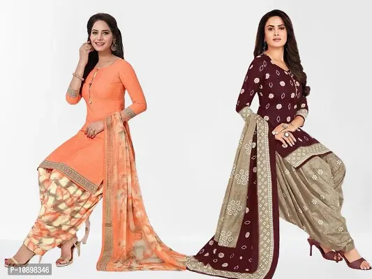 Beautiful American Crepe Printed Dress Material with Dupatta Pack Of 2