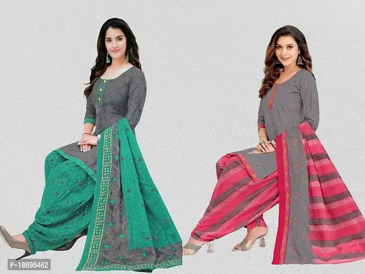 Beautiful American Crepe Printed Dress Material with Dupatta Pack Of 2