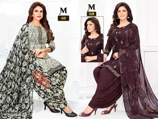 Beautiful Crepe Printed Dress Material with Dupatta Pack Of 2