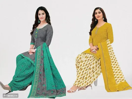 Beautiful American Crepe Printed Dress Material with Dupatta Pack Of 2