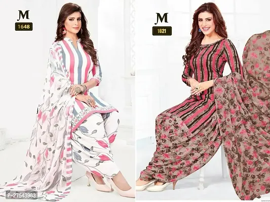 Beautiful Crepe Printed Dress Material with Dupatta Pack Of 2-thumb0