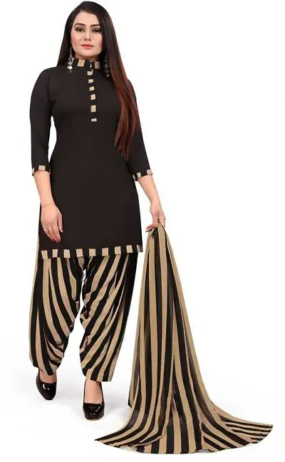 Stylish Crepe Printed Dress Material With Dupatta Set