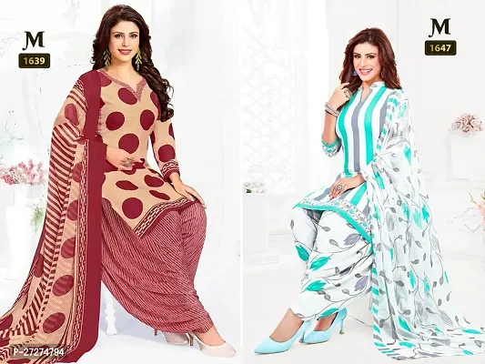 Beautiful Crepe Printed Dress Material with Dupatta Pack Of 2