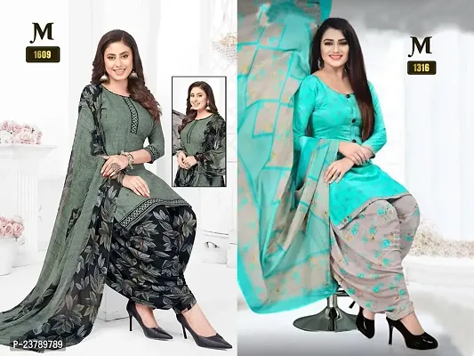 Beautiful Crepe Printed Dress Material with Dupatta Pack Of 2