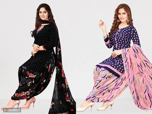 Beautiful American Crepe Printed Dress Material with Dupatta Pack Of 2