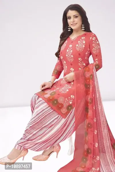 Beautiful Crepe Printed Unstitched Dress Material with Dupatta-thumb0