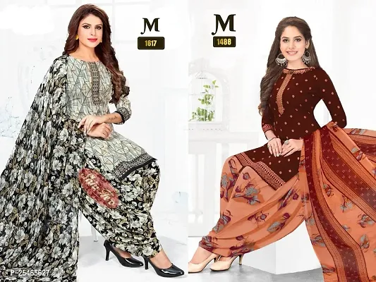 Beautiful Crepe Printed Dress Material with Dupatta Pack Of 2