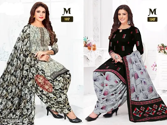 Beautiful Crepe Printed Dress Material with Dupatta Pack Of 2