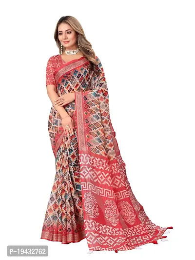 Casual Wear Printed Linen Saree For Women And Girls-thumb0