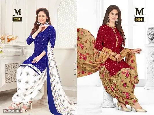 Beautiful Crepe Printed Dress Material with Dupatta Pack of 2