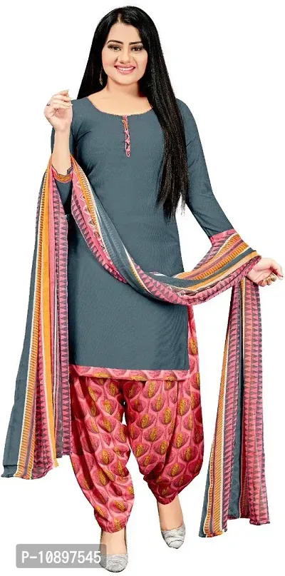 Beautiful Crepe Printed Unstitched Dress Material with Dupatta-thumb0