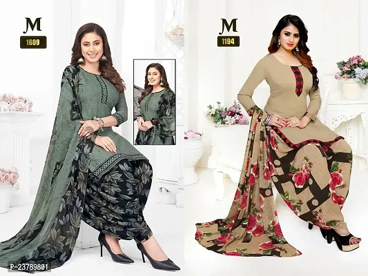 Beautiful Crepe Printed Dress Material with Dupatta Pack Of 2