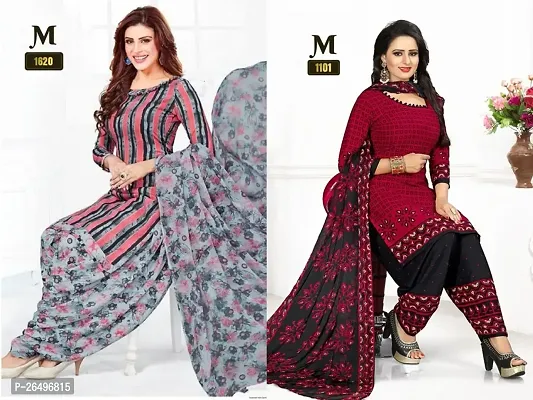 Beautiful Crepe Printed Dress Material with Dupatta Pack Of 2