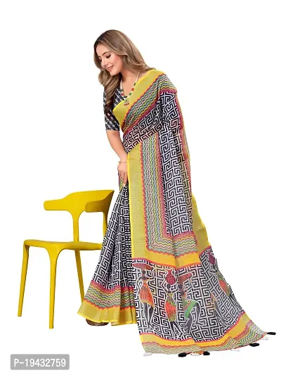 Casual Wear Printed Linen Cotton Saree For Women And Girls-thumb0