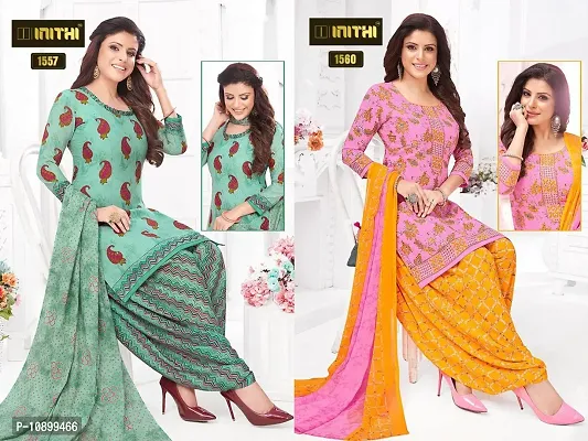 Beautiful American Crepe Printed Dress Material with Dupatta Pack Of 2