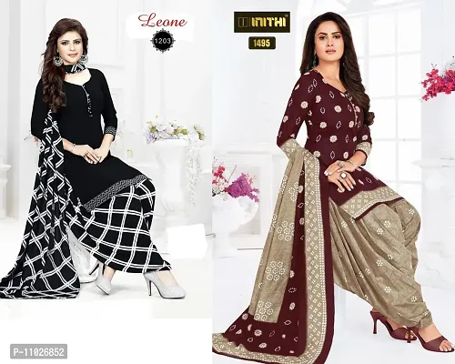 Beautiful American Crepe Printed Dress Material with Dupatta Pack Of 2