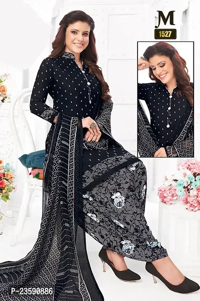 Beautiful Crepe Printed Dress Material with Dupatta-thumb0