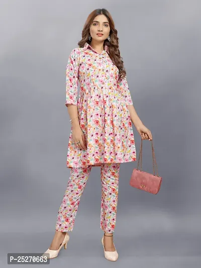 Stylish Pink Printed Viscose Rayon Kurta Bottom Set-thumb0