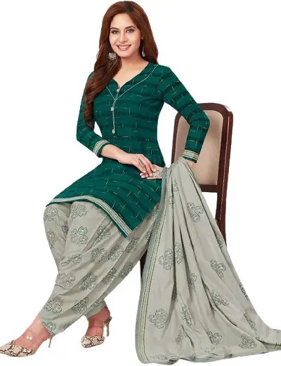 Trendy Womens American Crepe Geometric Printed Dress Material With Dupatta