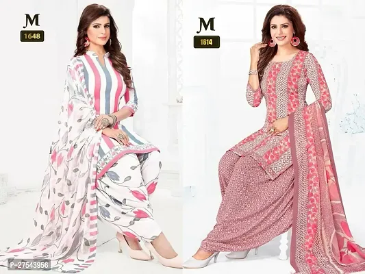 Beautiful Crepe Printed Dress Material with Dupatta Pack Of 2-thumb0