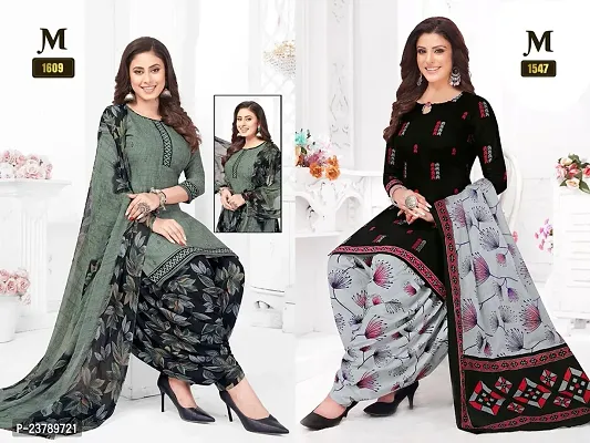 Beautiful Crepe Printed Dress Material with Dupatta Pack Of 2-thumb0