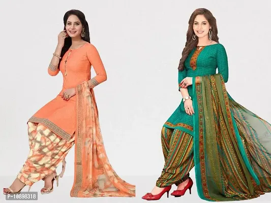 Beautiful American Crepe Printed Dress Material with Dupatta Pack Of 2-thumb0