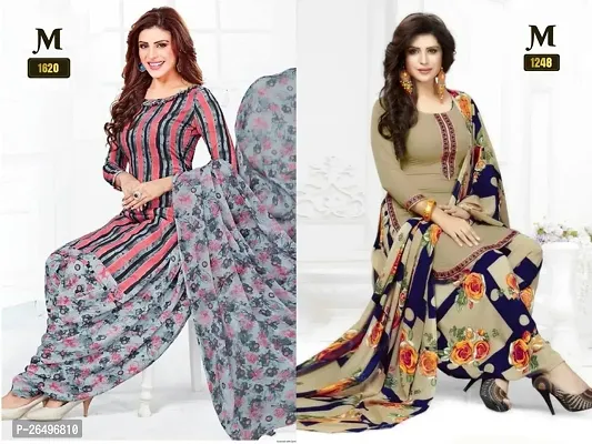 Beautiful Crepe Printed Dress Material with Dupatta Pack Of 2