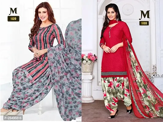 Beautiful Crepe Printed Dress Material with Dupatta Pack Of 2