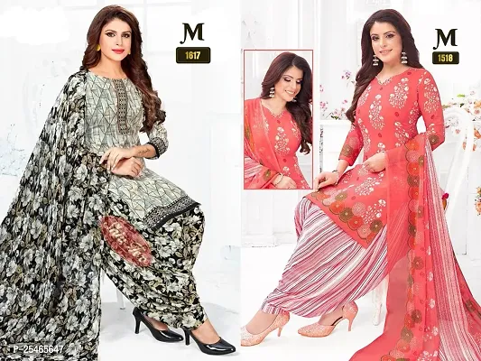 Beautiful Crepe Printed Dress Material with Dupatta Pack Of 2-thumb0