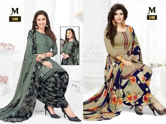 Beautiful Crepe Printed Dress Material with Dupatta Pack Of 2