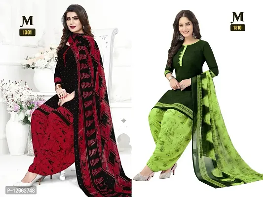 Beautiful Crepe Printed Dress Material with Dupatta Pack of 2