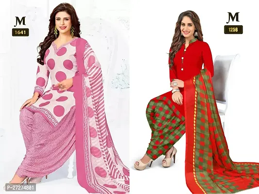 Beautiful Crepe Printed Dress Material with Dupatta Pack Of 2-thumb0