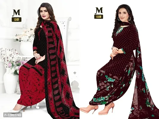 Beautiful Crepe Printed Dress Material with Dupatta Pack of 2